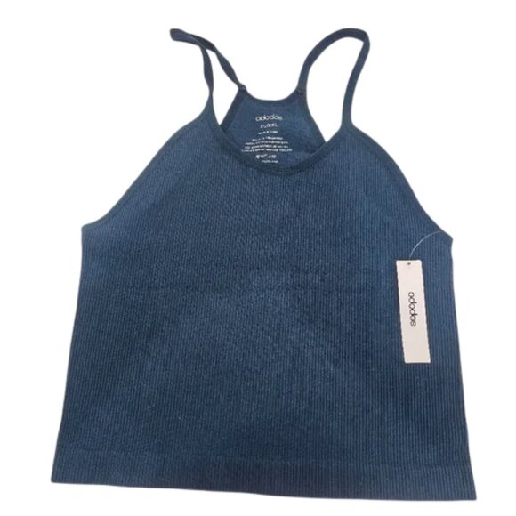 Ododos teal seamless rib knit cropped camisole halter top size XL/XXL NWT - Picture 3 of 5